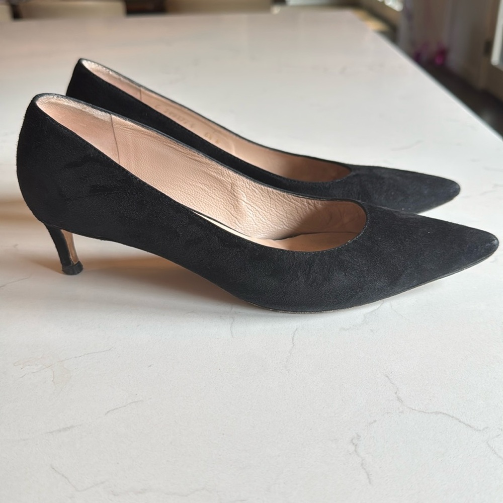 Stuart Weitzman black suede kitten heels